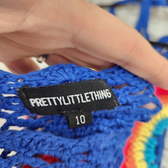 Pretty Little Thing Women's Multicolor Crochet Halter Cropped Top Size 6 - Picture 8 of 10